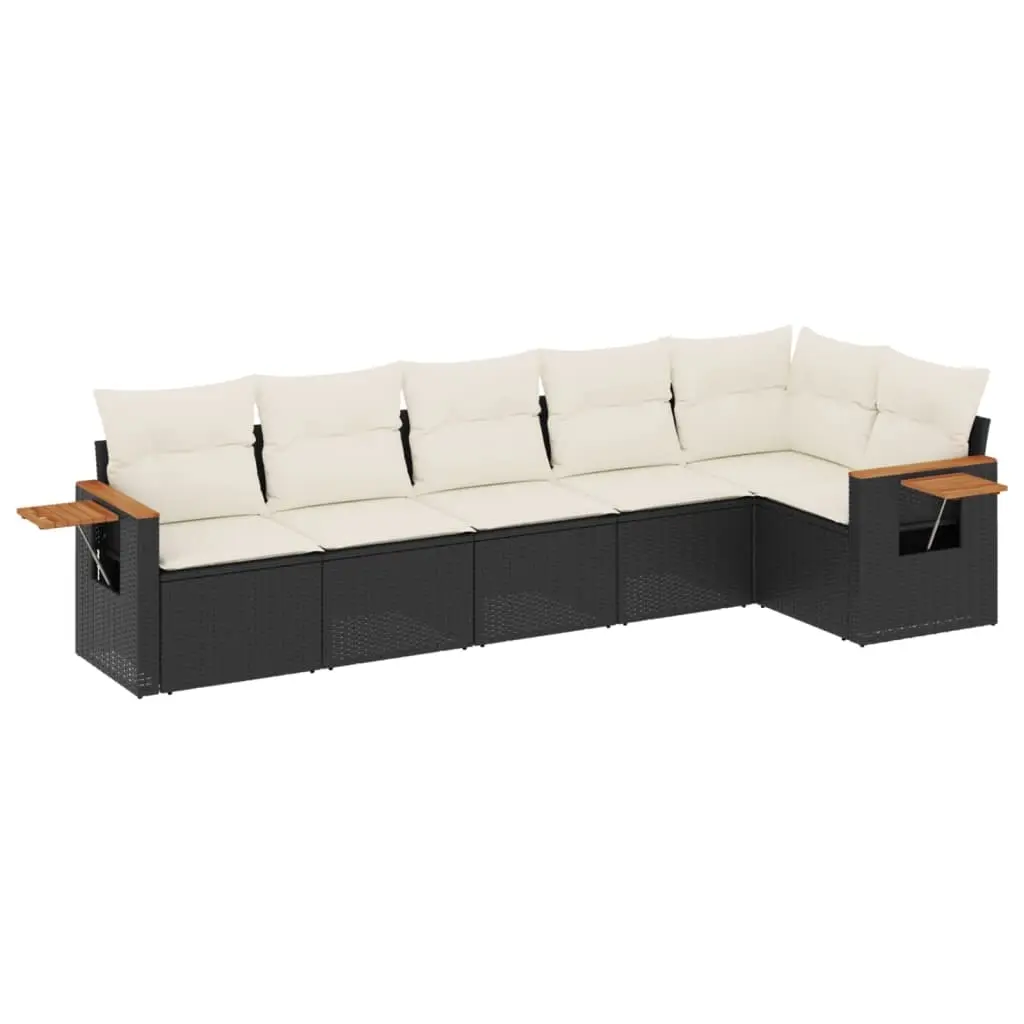 6 Piece Garden Sofa Set with Cushions Black Poly Rattan 3226826 - Furniture