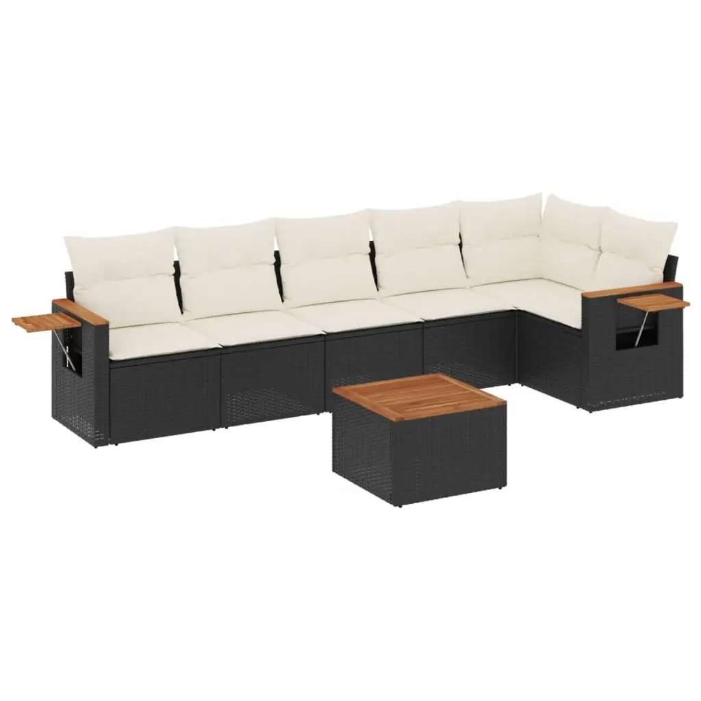 7 Piece Garden Sofa Set with Cushions Black Poly Rattan 3226833 - Furniture