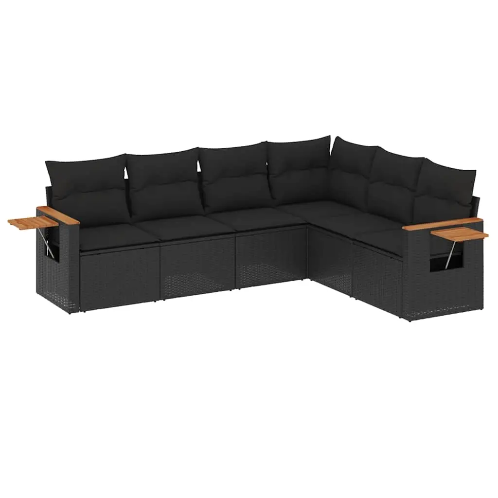 6 Piece Garden Sofa Set with Cushions Black Poly Rattan 3226839 - Furniture