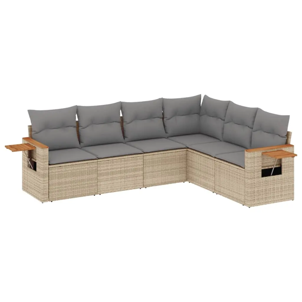 6 Piece Garden Sofa Set with Cushions Beige Poly Rattan 3226843 - Furniture