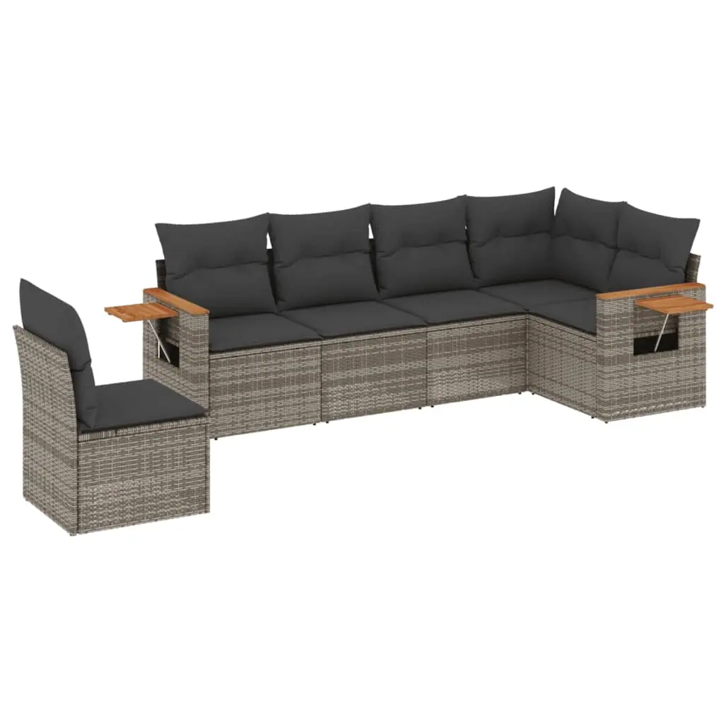 6 Piece Garden Sofa Set with Cushions Grey Poly Rattan 3226858 - Furniture