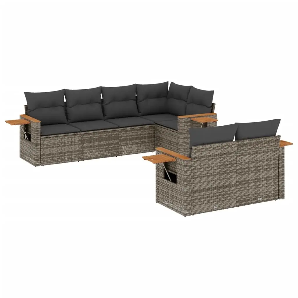 7 Piece Garden Sofa Set with Cushions Grey Poly Rattan 3226984 - Furniture