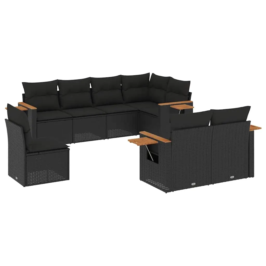8 Piece Garden Sofa Set with Cushions Black Poly Rattan 3227000 - Furniture