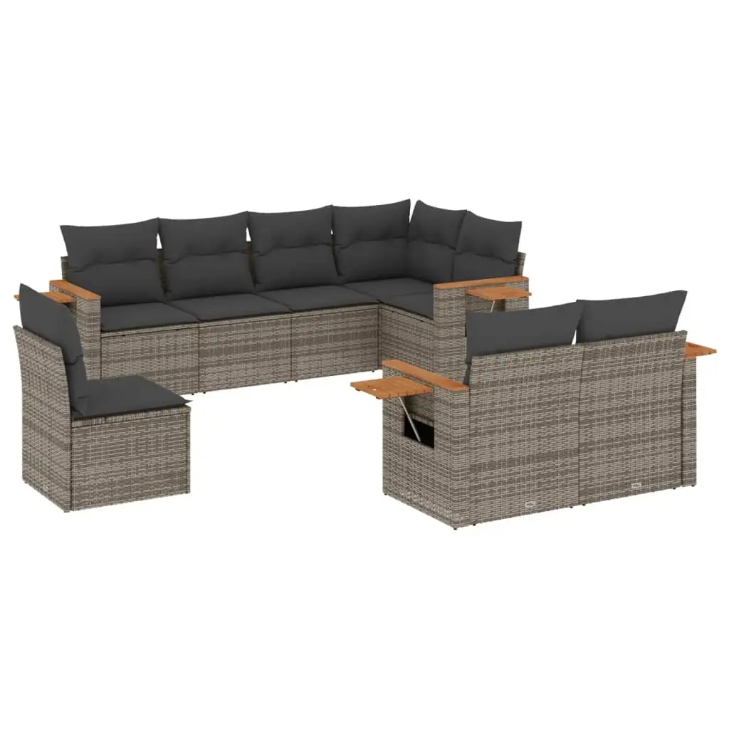 8 Piece Garden Sofa Set with Cushions Grey Poly Rattan 3227005 - Furniture