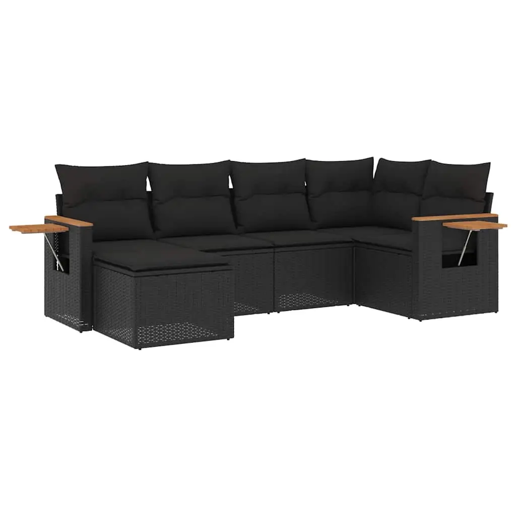 6 Piece Garden Sofa Set with Cushions Black Poly Rattan 3227014 - Furniture