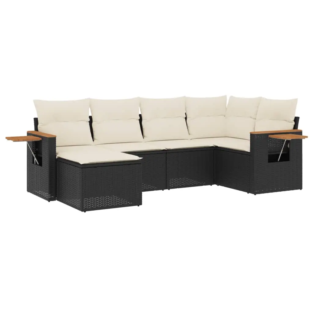 6 Piece Garden Sofa Set with Cushions Black Poly Rattan 3227015 - Furniture