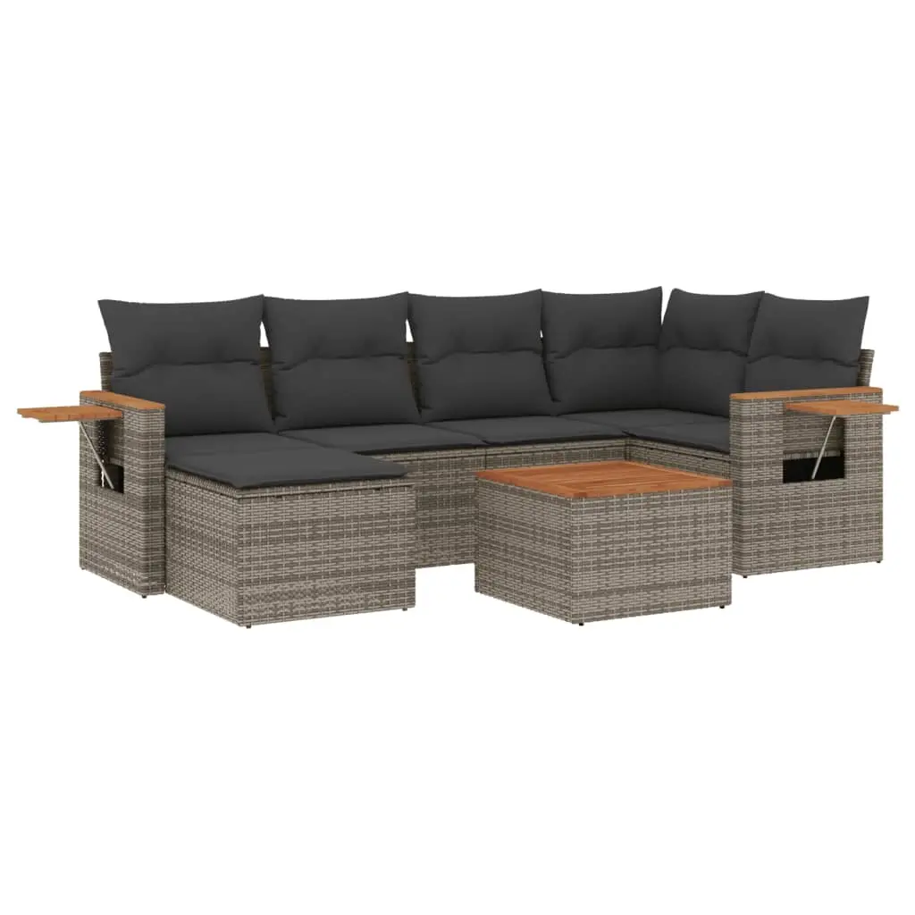 7 Piece Garden Sofa Set with Cushions Grey Poly Rattan 3227026 - Furniture