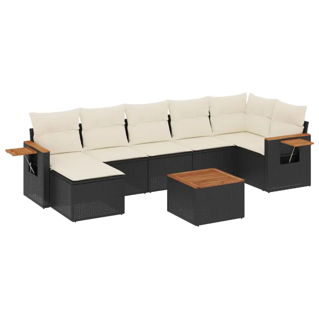 8 Piece Garden Sofa Set with Cushions Black Poly Rattan 3227036 - Furniture