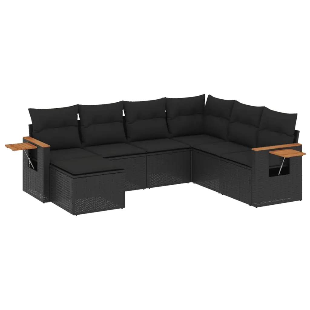 7 Piece Garden Sofa Set with Cushions Black Poly Rattan 3227042 - Furniture