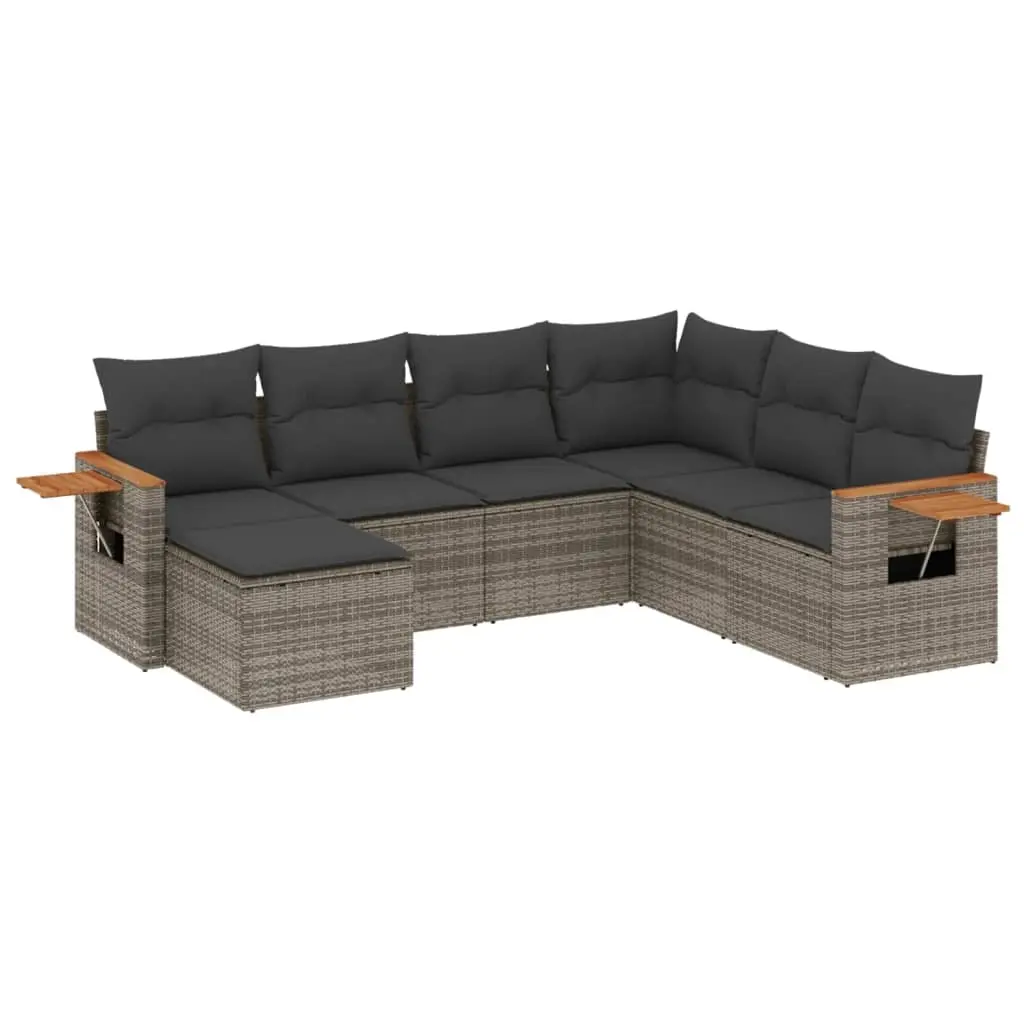 7 Piece Garden Sofa Set with Cushions Grey Poly Rattan 3227047 - Furniture