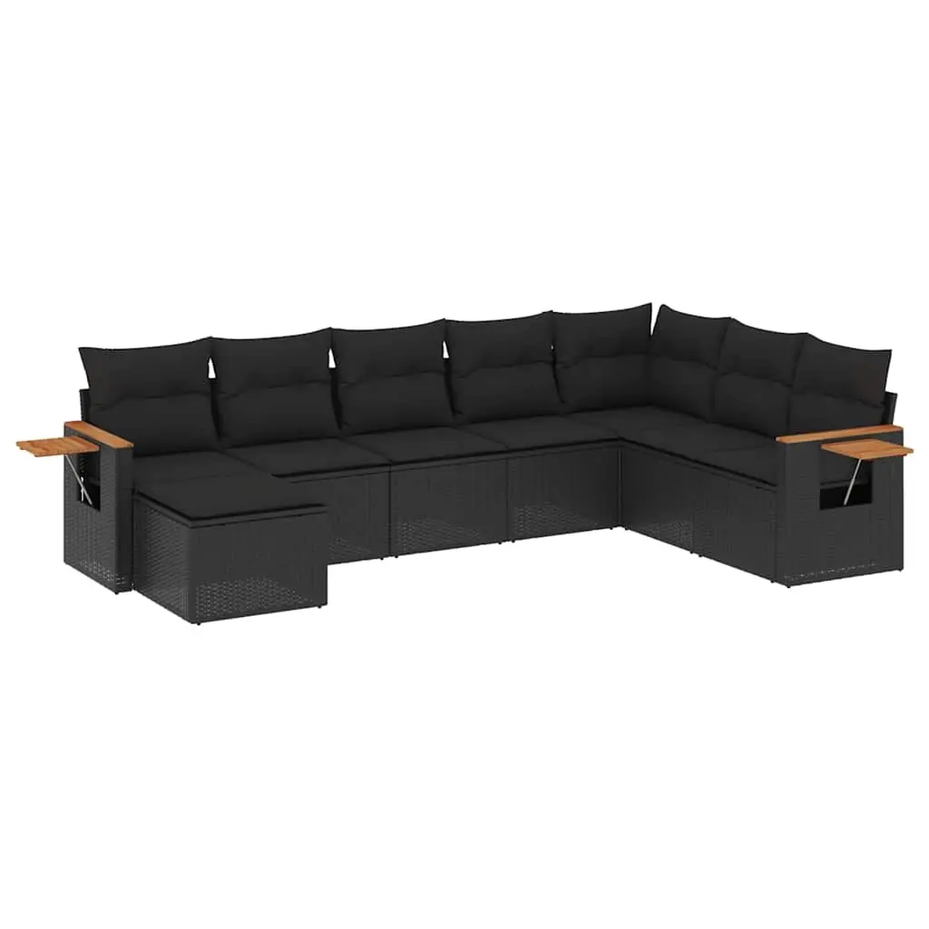 8 Piece Garden Sofa Set with Cushions Black Poly Rattan 3227084 - Furniture