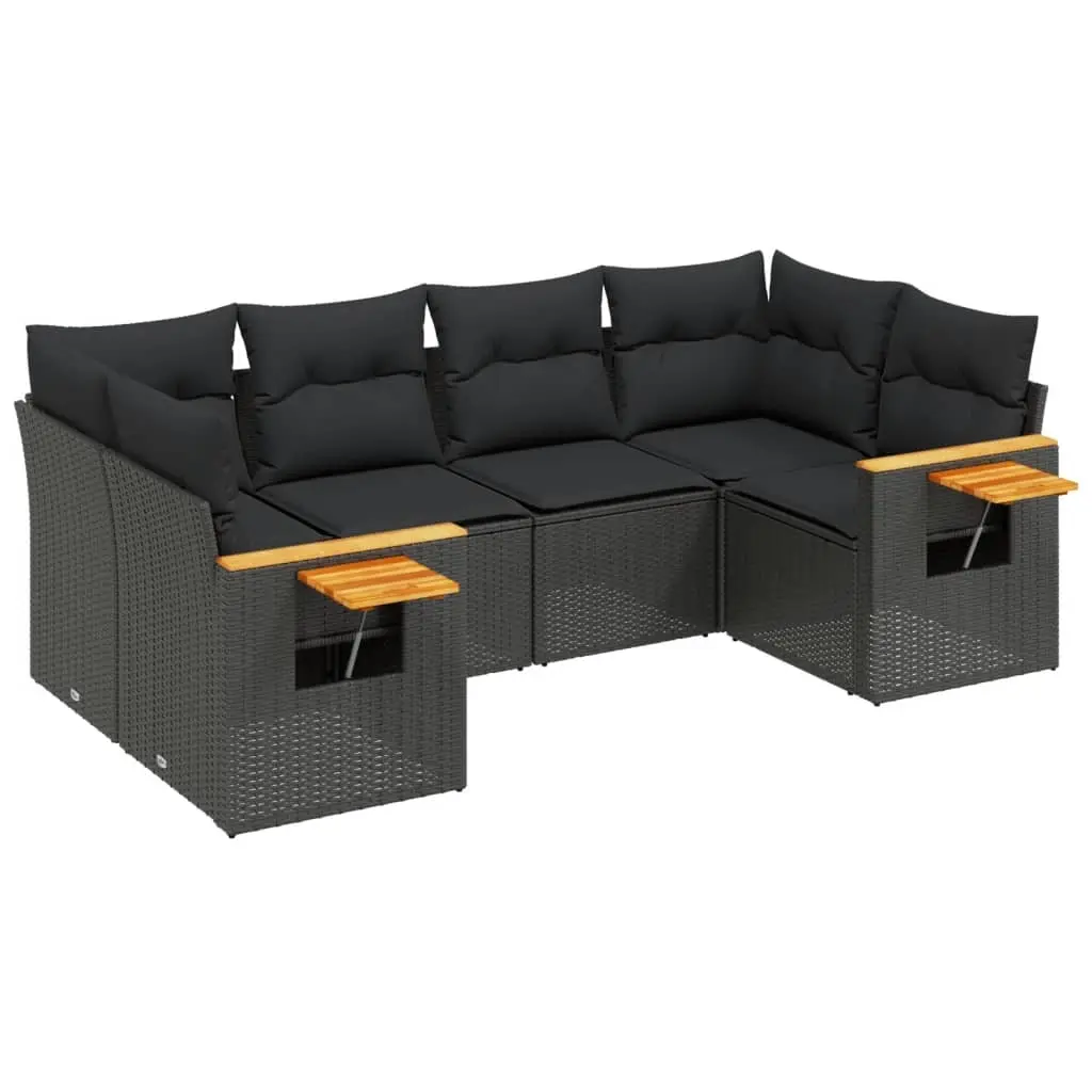 6 Piece Garden Sofa Set with Cushions Black Poly Rattan 3227098 - Furniture