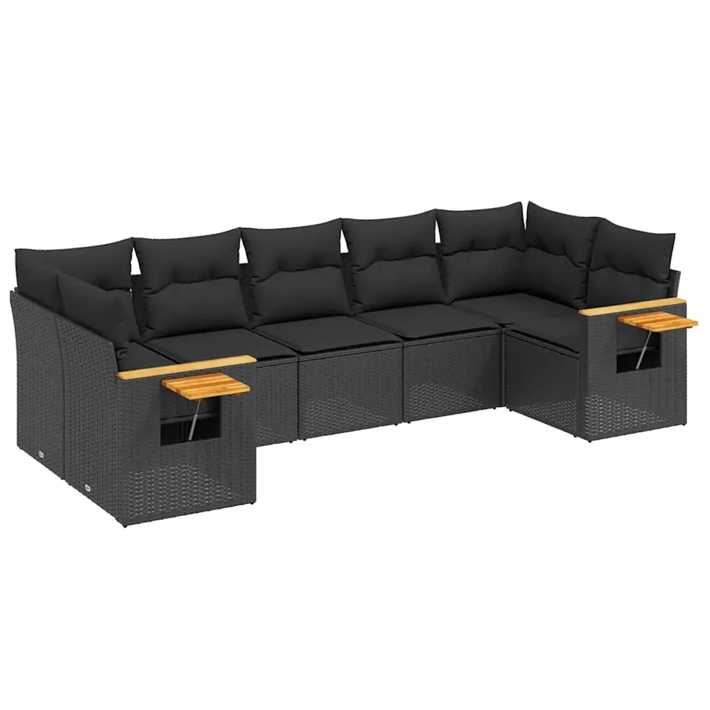 7 Piece Garden Sofa Set with Cushions Black Poly Rattan 3227105 - Furniture