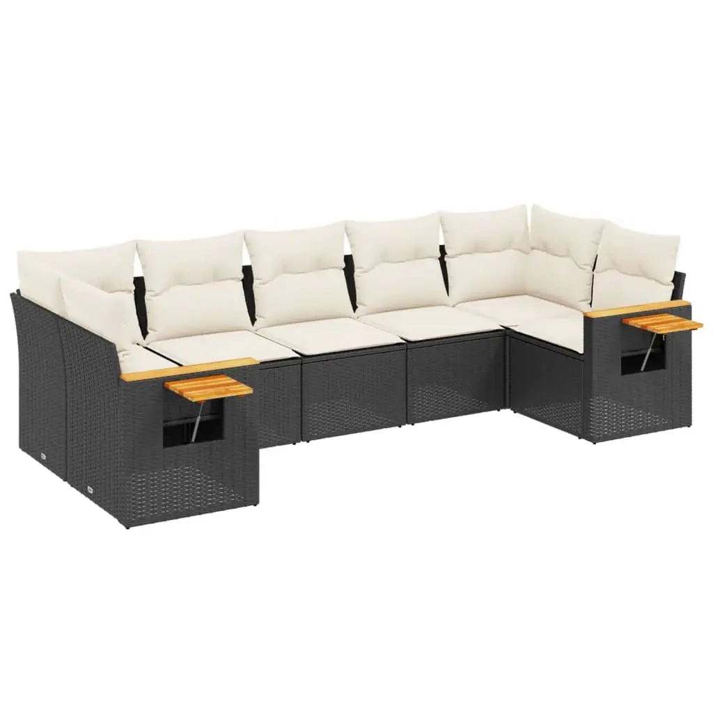 7 Piece Garden Sofa Set with Cushions Black Poly Rattan 3227106 - Furniture