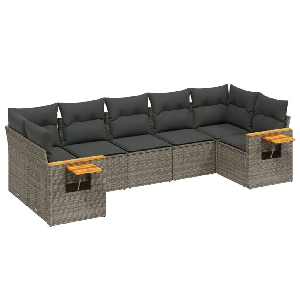 7 Piece Garden Sofa Set with Cushions Grey Poly Rattan 3227110 - Furniture