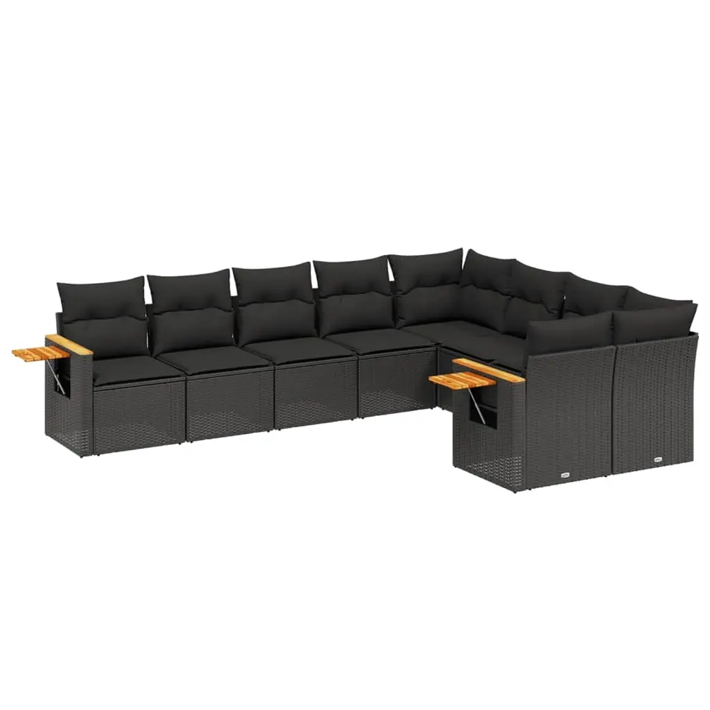 9 Piece Garden Sofa Set with Cushions Black Poly Rattan 3227140 - Furniture