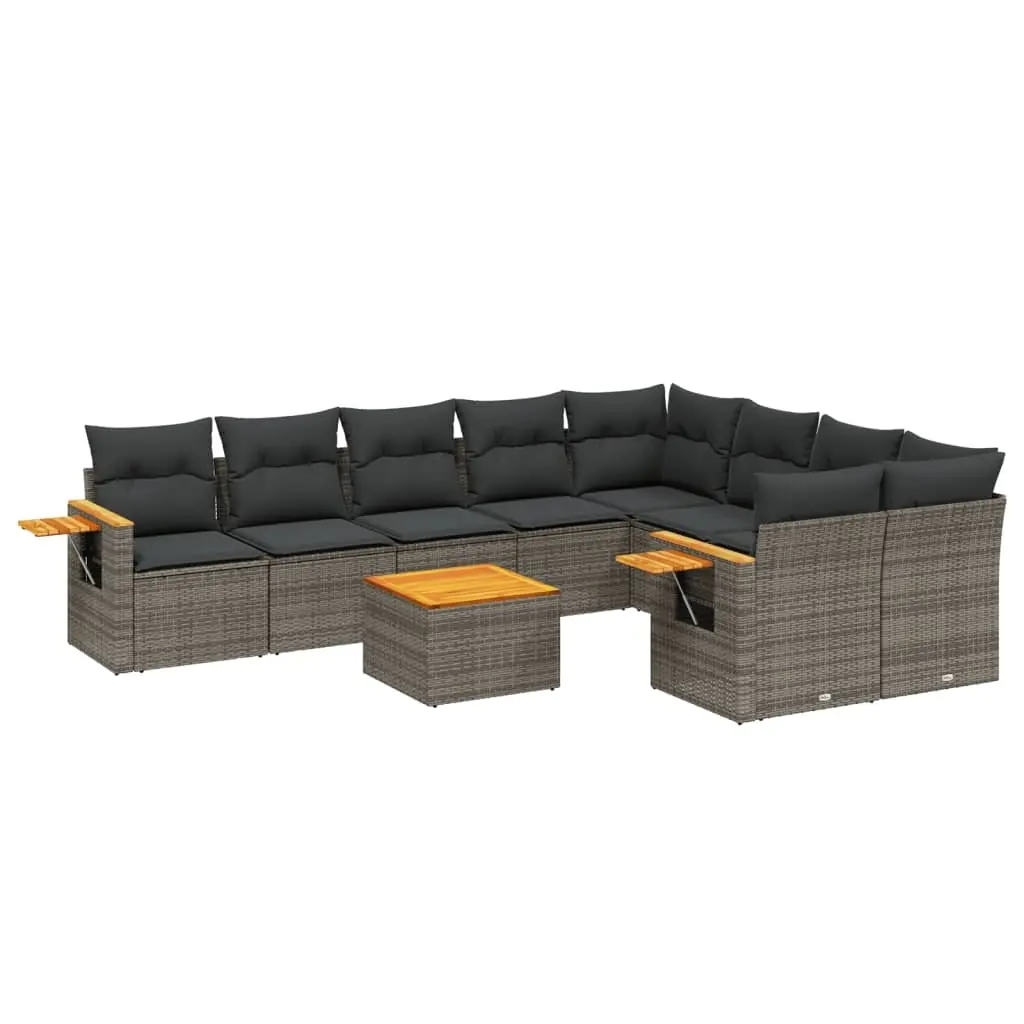 10 Piece Garden Sofa Set with Cushions Grey Poly Rattan 3227152 - Furniture