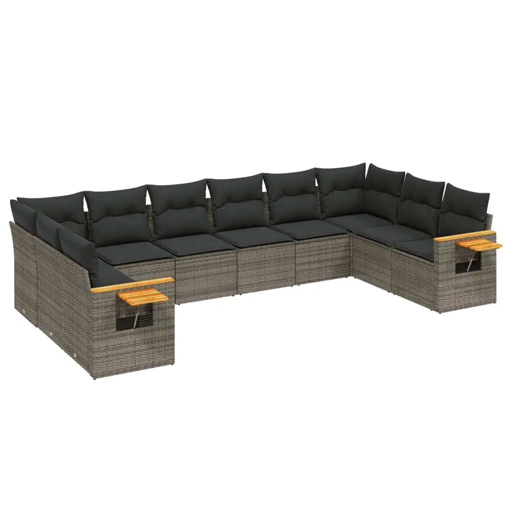 10 Piece Garden Sofa Set with Cushions Grey Poly Rattan 3227166 - Furniture