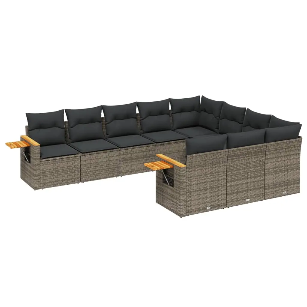 10 Piece Garden Sofa Set with Cushions Grey Poly Rattan 3227180 - Furniture