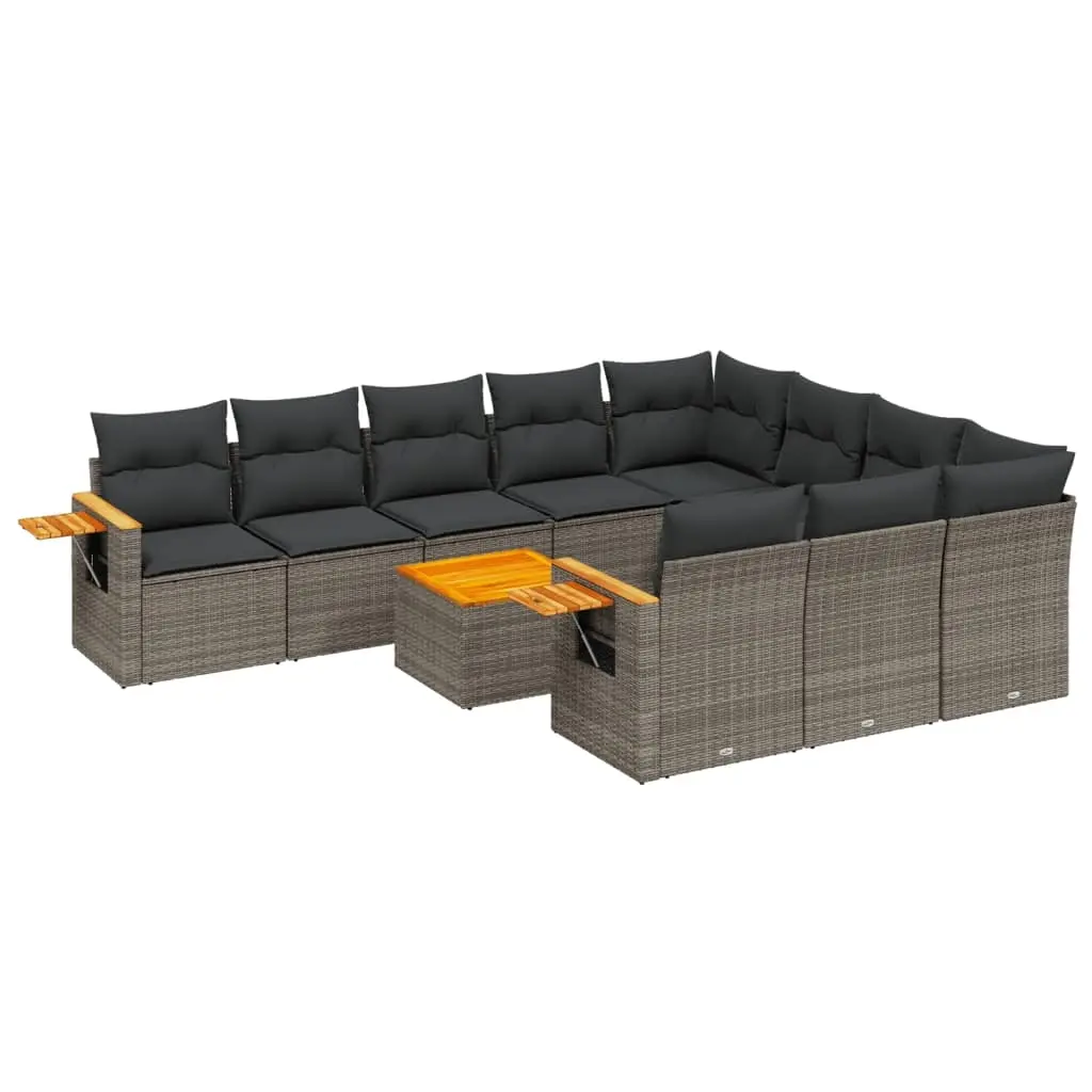 11 Piece Garden Sofa Set with Cushions Grey Poly Rattan 3227187 - Furniture