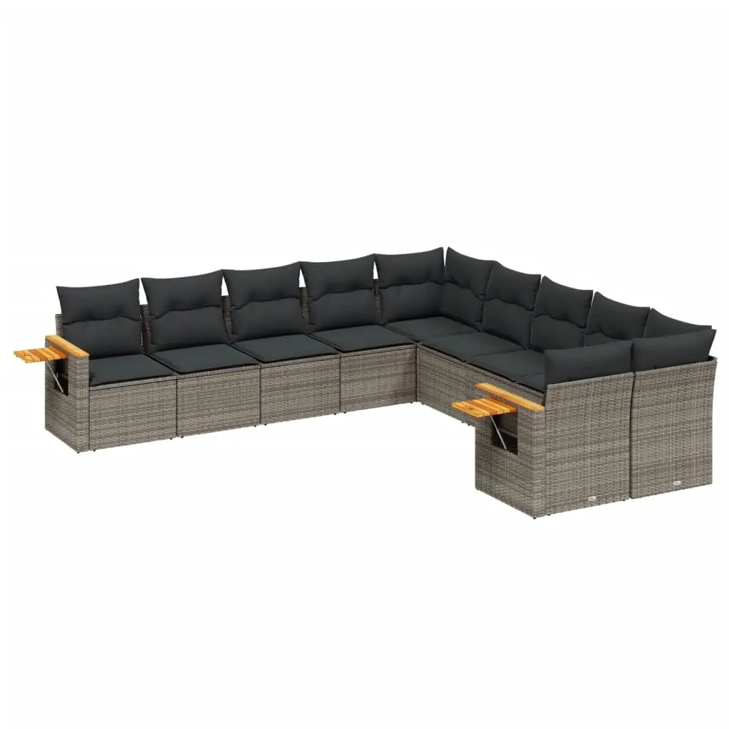 10 Piece Garden Sofa Set with Cushions Grey Poly Rattan 3227194 - Furniture