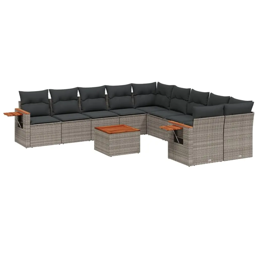 11 Piece Garden Sofa Set with Cushions Grey Poly Rattan 3227201 - Furniture