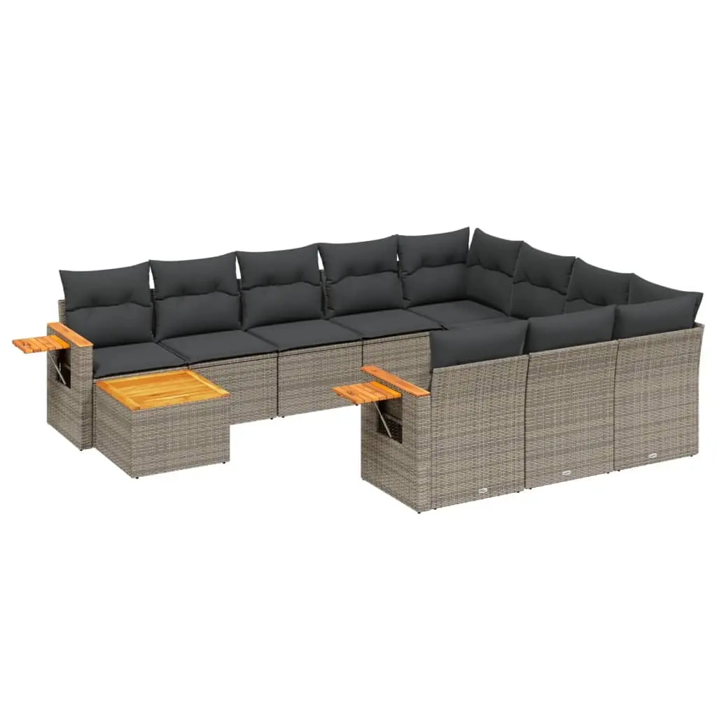 11 Piece Garden Sofa Set with Cushions Grey Poly Rattan 3227208 - Furniture