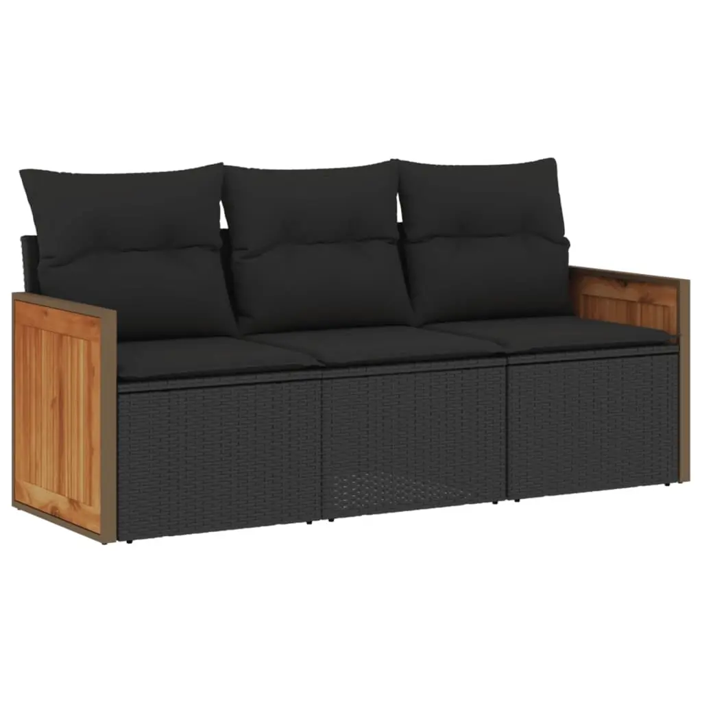 3 Piece Garden Sofa Set with Cushions Black Poly Rattan 3227434 - Furniture