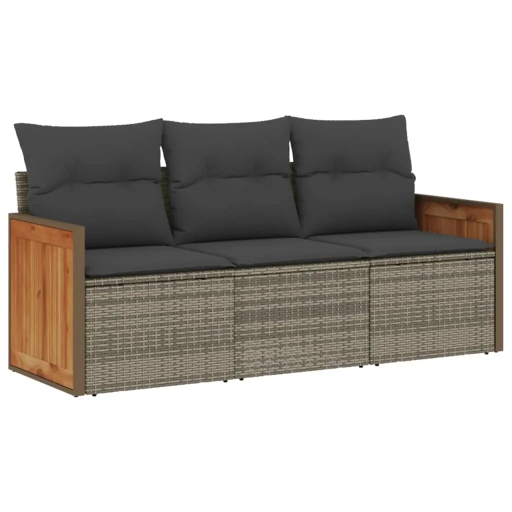 3 Piece Garden Sofa Set with Cushions Grey Poly Rattan 3227439 - Furniture