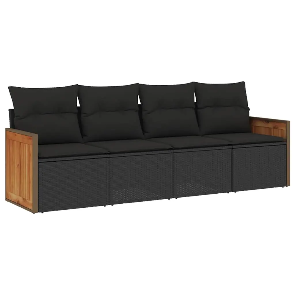 4 Piece Garden Sofa Set with Cushions Black Poly Rattan 3227448 - Furniture