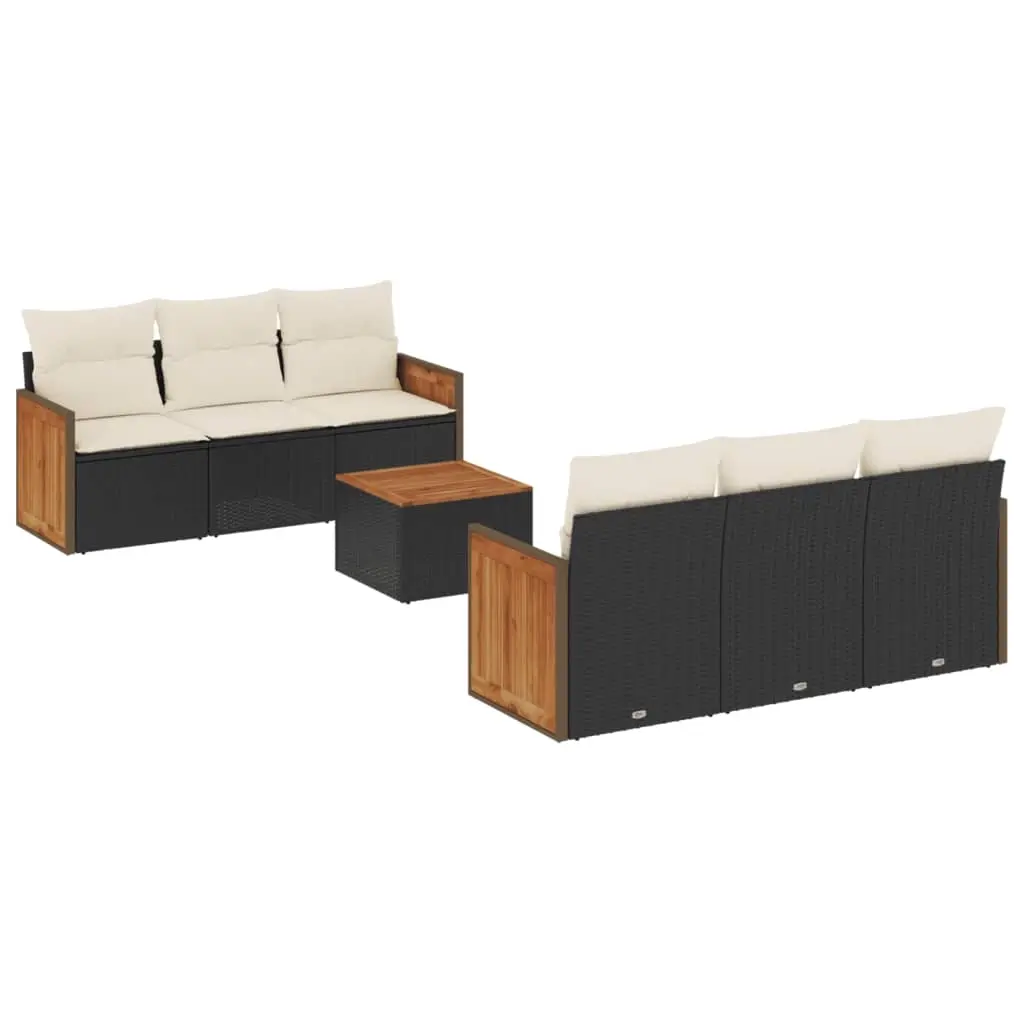 7 Piece Garden Sofa Set with Cushions Black Poly Rattan 3227470 - Furniture