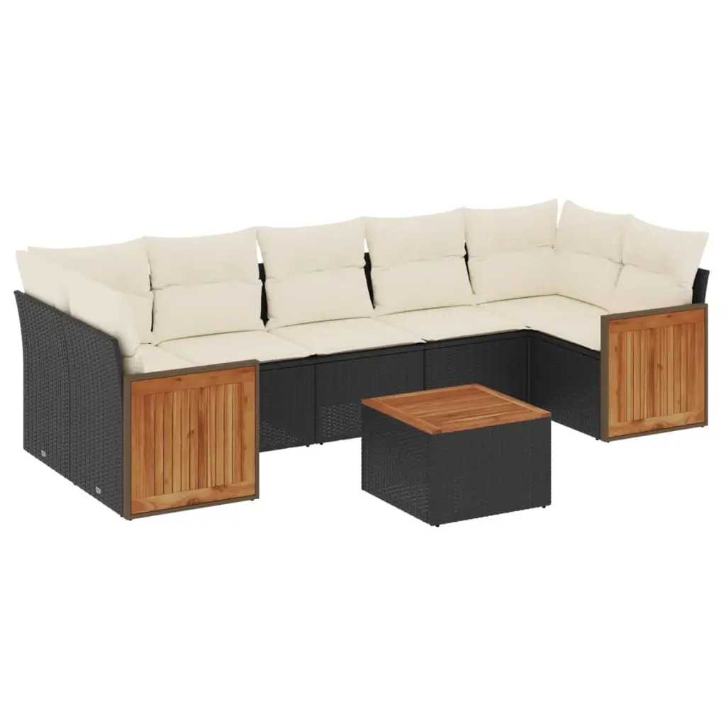 8 Piece Garden Sofa Set with Cushions Black Poly Rattan 3227491 - Furniture