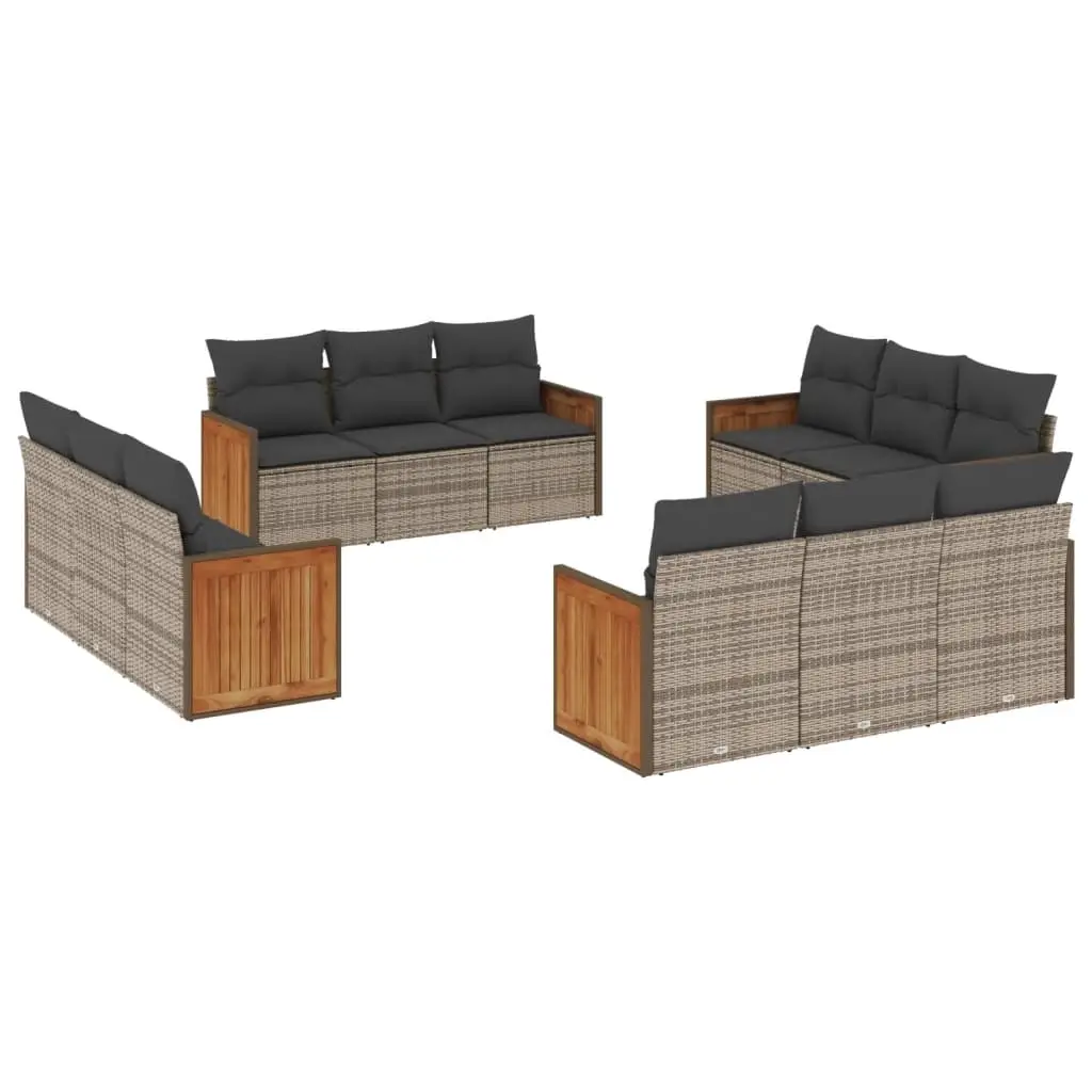 12 Piece Garden Sofa Set with Cushions Grey Poly Rattan 3227516 - Furniture