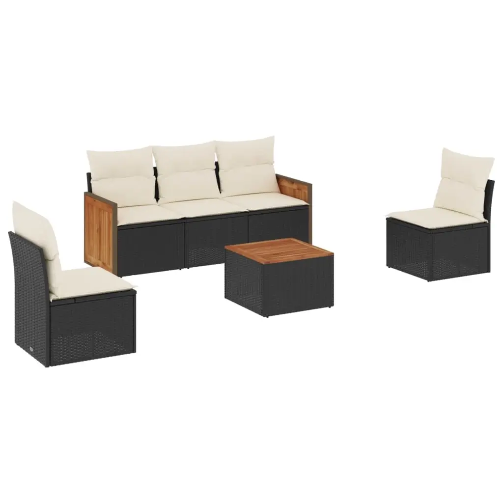 6 Piece Garden Sofa Set with Cushions Black Poly Rattan 3227533 - Furniture