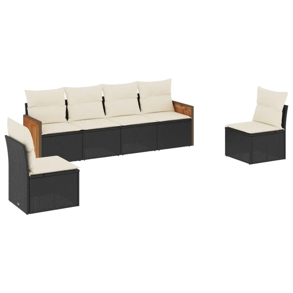 6 Piece Garden Sofa Set with Cushions Black Poly Rattan 3227540 - Furniture