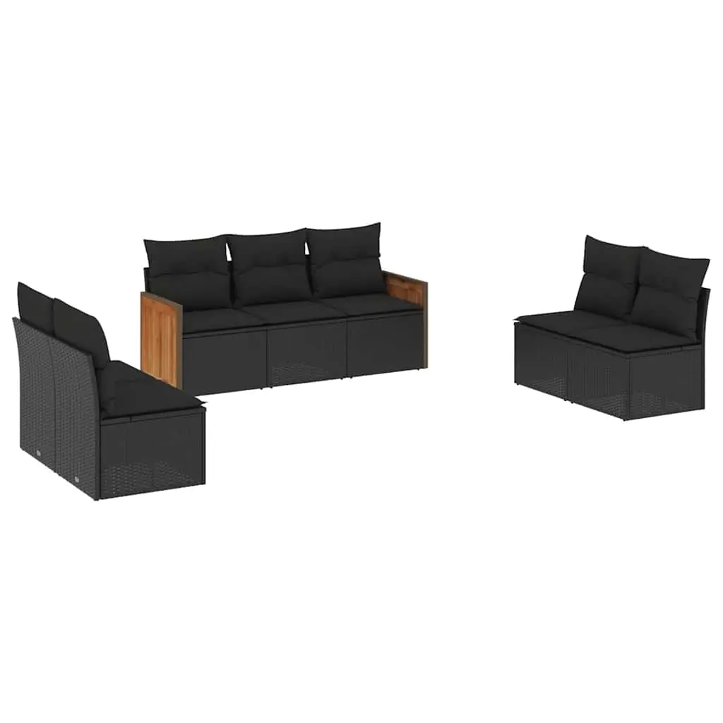 7 Piece Garden Sofa Set with Cushions Black Poly Rattan 3227553 - Furniture