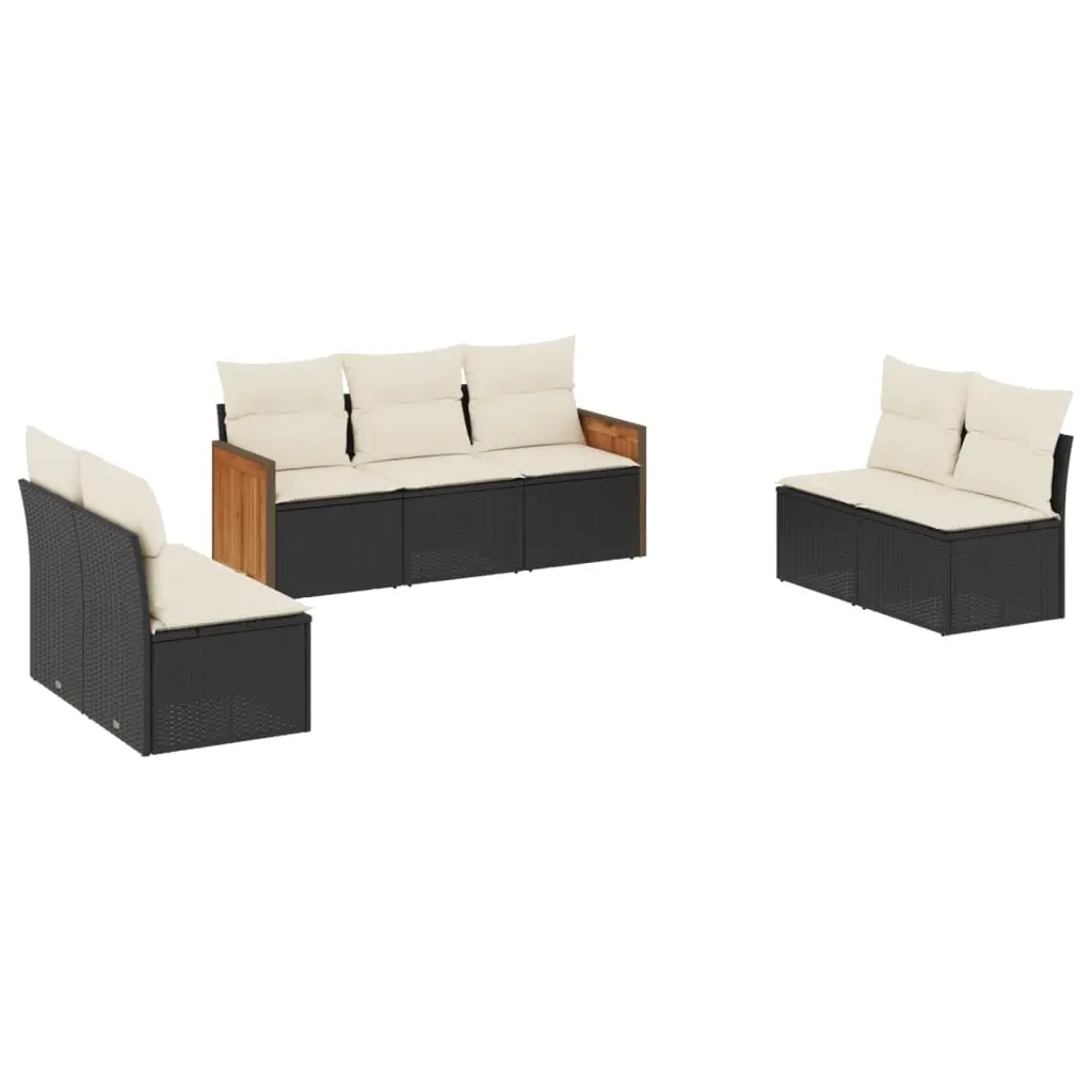 7 Piece Garden Sofa Set with Cushions Black Poly Rattan 3227554 - Furniture