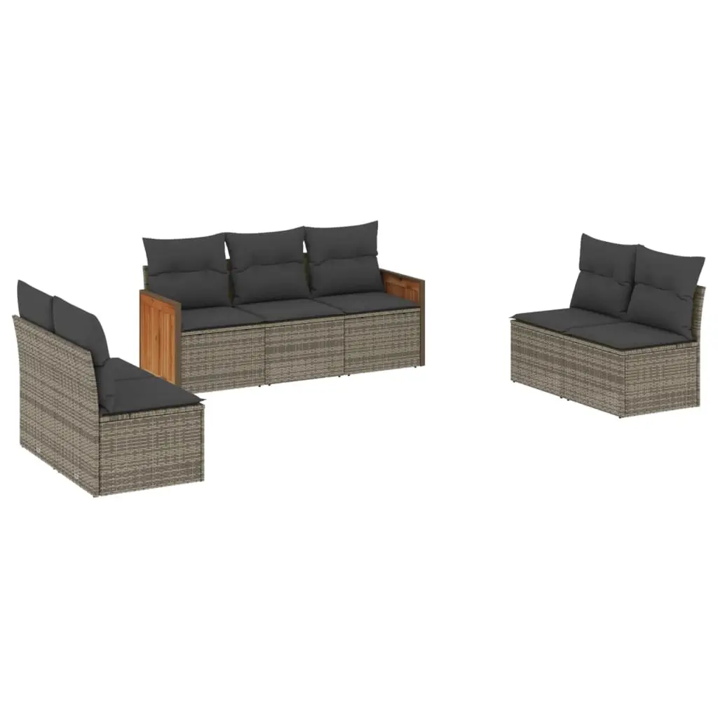 7 Piece Garden Sofa Set with Cushions Grey Poly Rattan 3227558 - Furniture