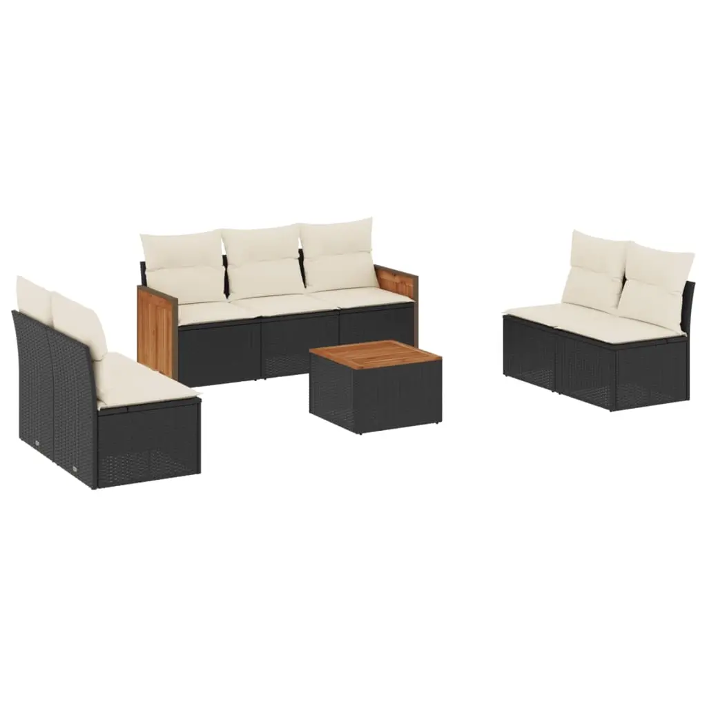 8 Piece Garden Sofa Set with Cushions Black Poly Rattan 3227561 - Furniture