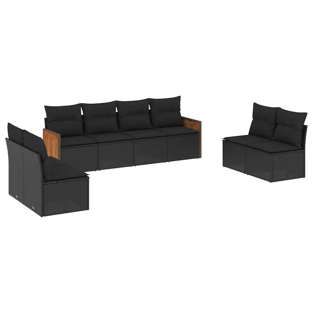 8 Piece Garden Sofa Set with Cushions Black Poly Rattan 3227567 - Furniture