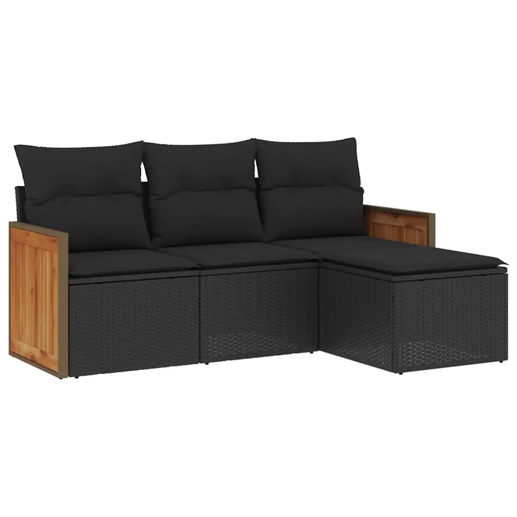 4 Piece Garden Sofa Set with Cushions Black Poly Rattan 3227581 - Furniture