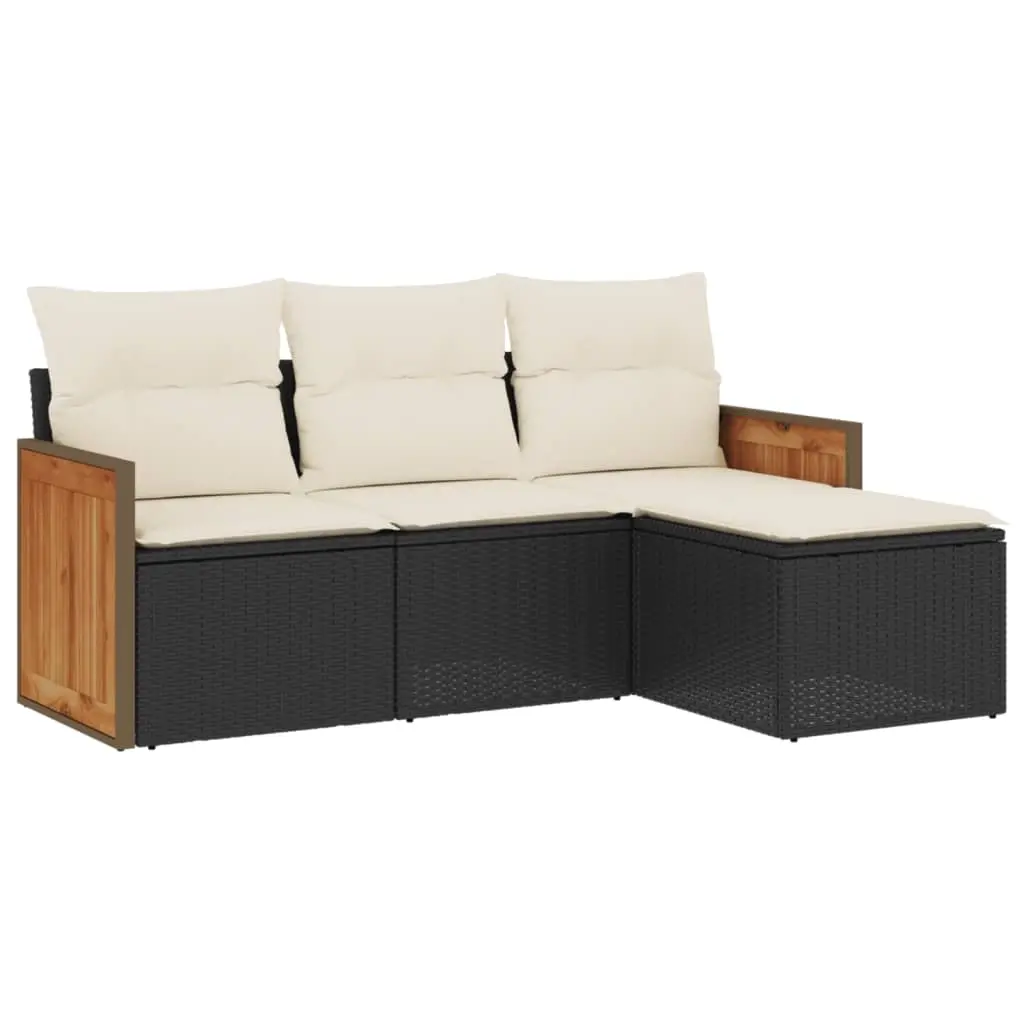 4 Piece Garden Sofa Set with Cushions Black Poly Rattan 3227582 - Furniture
