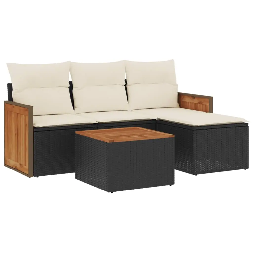 5 Piece Garden Sofa Set with Cushions Black Poly Rattan 3227589 - Furniture