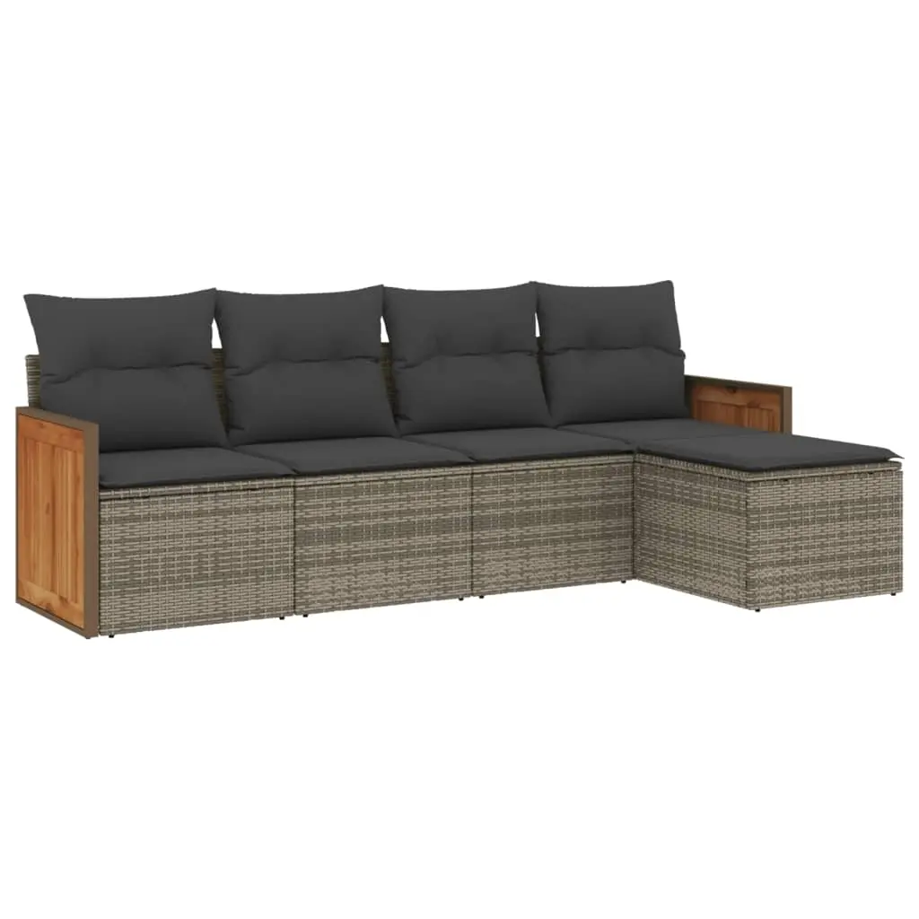 5 Piece Garden Sofa Set with Cushions Grey Poly Rattan 3227600 - Furniture