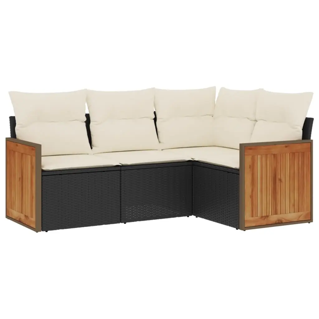 4 Piece Garden Sofa Set with Cushions Black Poly Rattan 3227610 - Furniture