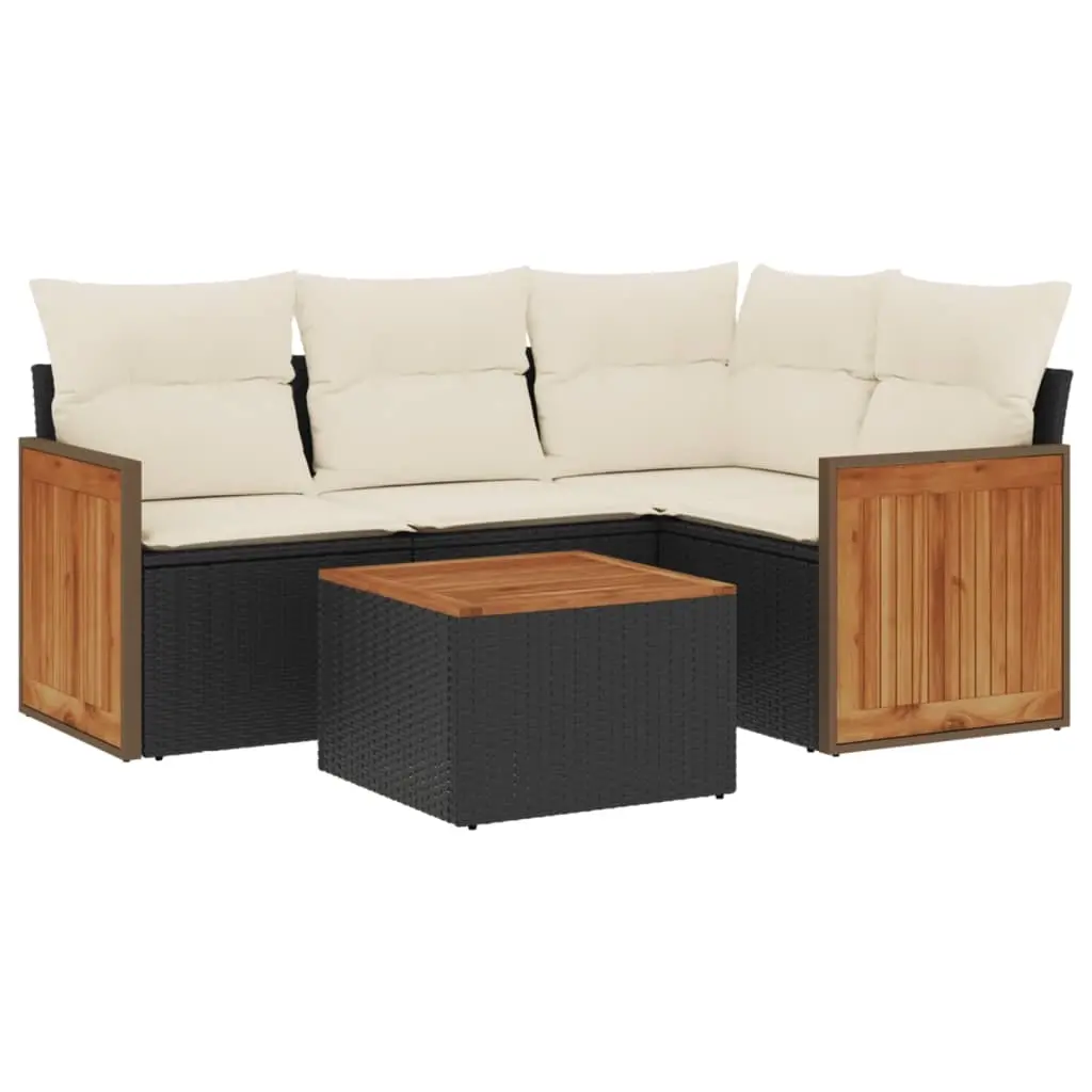 5 Piece Garden Sofa Set with Cushions Black Poly Rattan 3227617 - Furniture