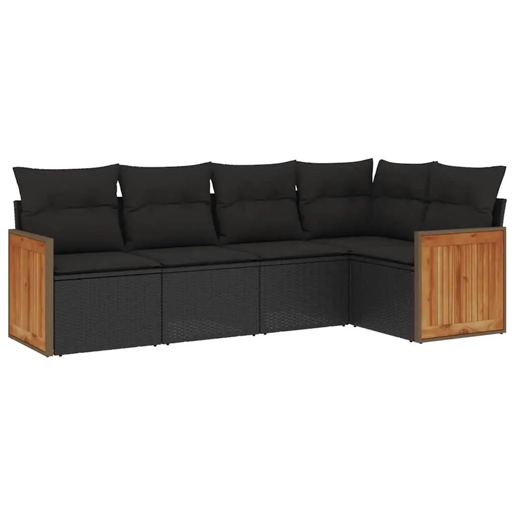 5 Piece Garden Sofa Set with Cushions Black Poly Rattan 3227623 - Furniture