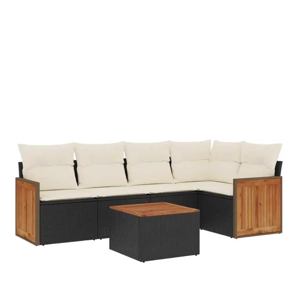 6 Piece Garden Sofa Set with Cushions Black Poly Rattan 3227631 - Furniture