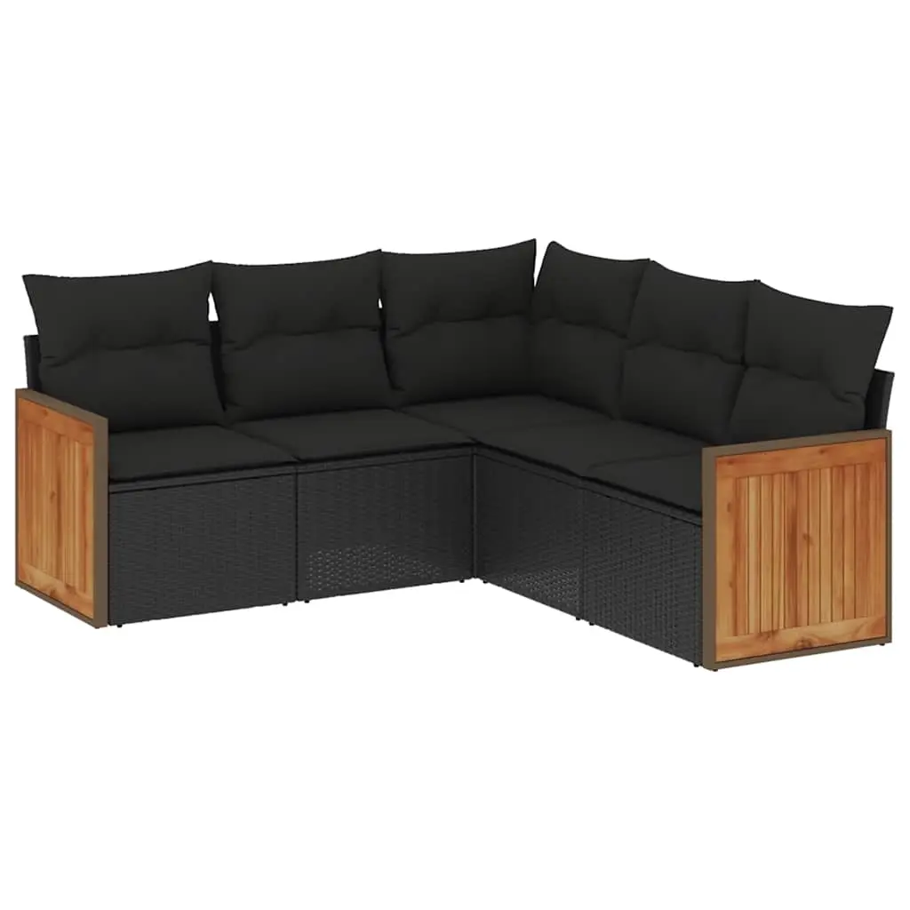 5 Piece Garden Sofa Set with Cushions Black Poly Rattan 3227637 - Furniture