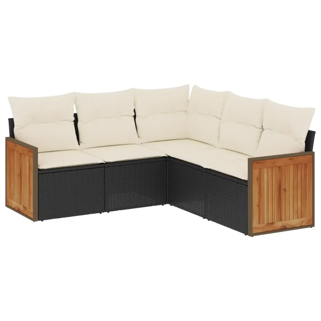 5 Piece Garden Sofa Set with Cushions Black Poly Rattan 3227638 - Furniture